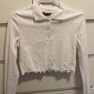 Long sleeve crop top with collar